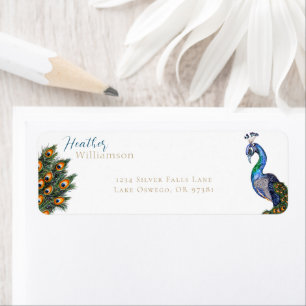 Etiqueta Pavão em Aquarela Elegante
