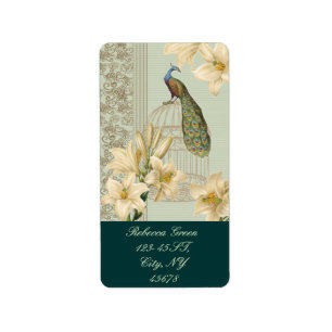 Etiqueta pavão francês do birdcage do vintage do lírio d