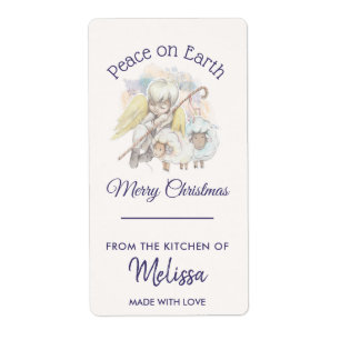 Etiqueta Paz no pastor do anjo da terra com cozinha dos