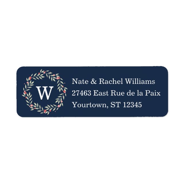 Etiqueta Peace Wreath | Monograma Marinho Personalizado (Frente)