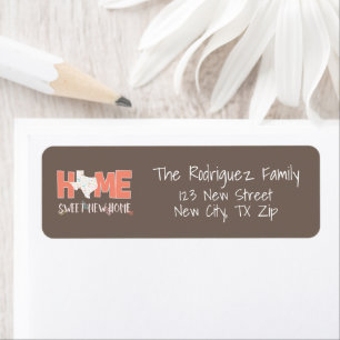 Etiqueta Peach & Brown Home, Sweet New Home - Texas
