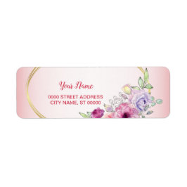Etiqueta Peach Floral Gold Geometric Wedding Return Address