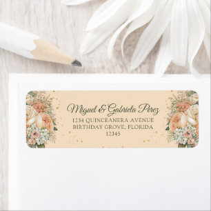 Etiqueta Peach Fuzz Cream Floral Return Address