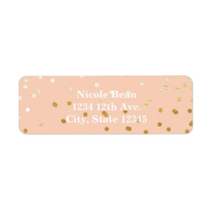 Etiqueta Peach & Gold Confetes Pontilhados Brilhantes Chic