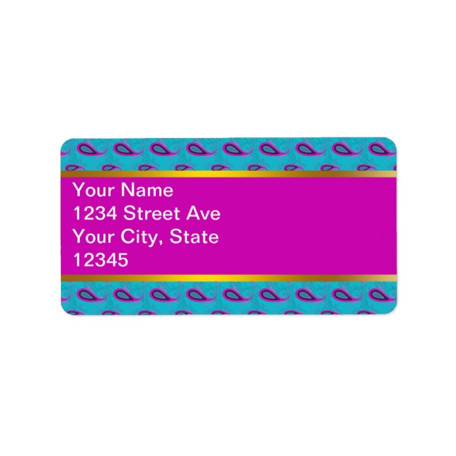 Etiqueta Peacock e Magenta Paisley Pattern (Frente)