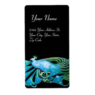 ETIQUETA PEACOCK ELEGANTE EM TURQUASE AZUL E PRETO