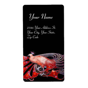 ETIQUETA PEACOCK ELEGANTE EM VERMELHO E PRETO