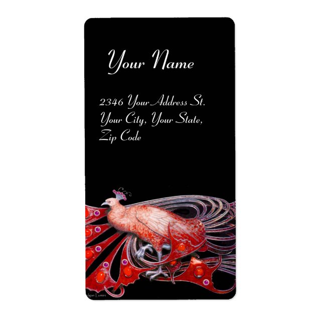 ETIQUETA PEACOCK ELEGANTE EM VERMELHO E PRETO (Frente)