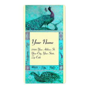 Etiqueta PEACOCKS DE AMOR DE CASAMENTO, creme azul
