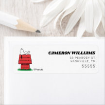 Peanuts Snoopy Dog House Birthday Label