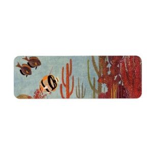 Etiqueta Peixes do vintage no oceano, Angelfish coral