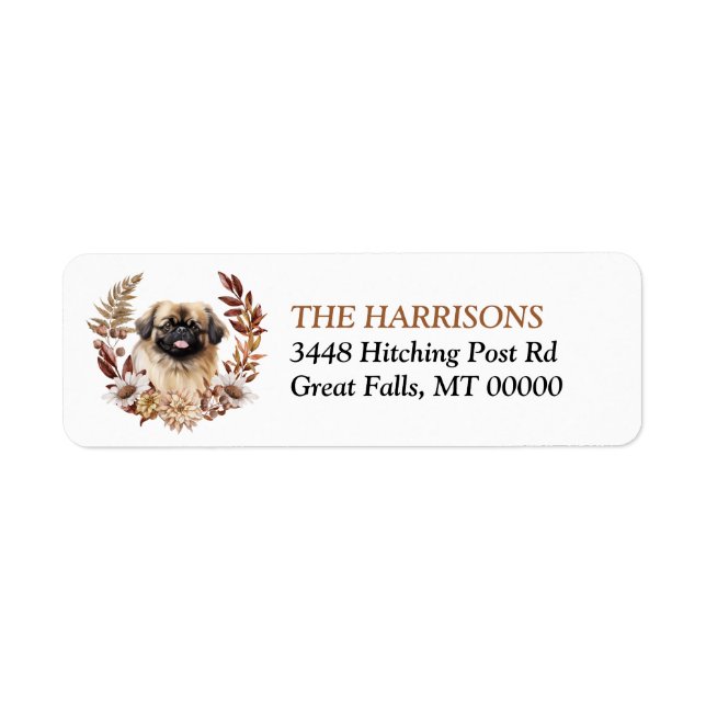 Etiqueta Pekingese Dog Autumn Wreath (Frente)