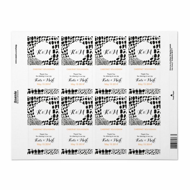 Etiqueta Pele animal em preto e branco (Folha completa)