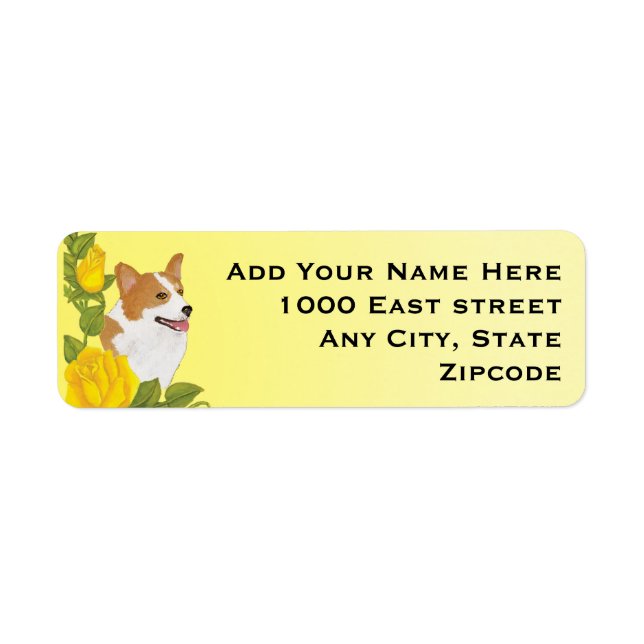 Etiqueta Pembroke Corgi e Rosas Amarelas (Frente)