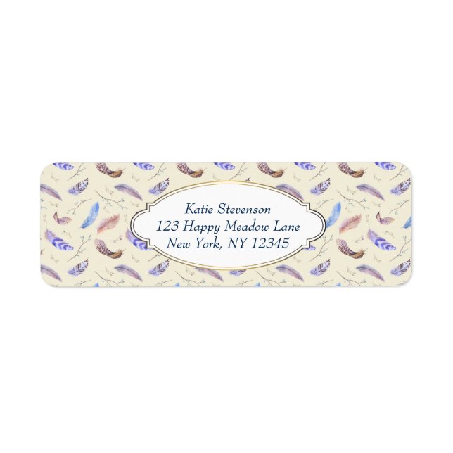 Etiqueta Penas de Aquarela Folhas e Ramais Padrão (Frente)