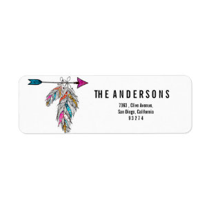 Etiqueta penas ornamentais penduradas ao estilo boho