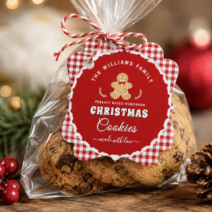 Etiqueta pendente de biscoitos de Natal Gingham ho