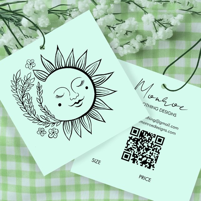 Etiqueta Pendente Personalizada com Código QR de A (Sun Floral Boho Line Art QR Code CUSTOM HANG TAG
)