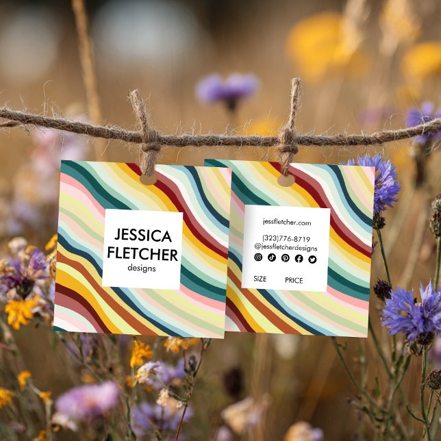 Etiqueta Pendente Personalizada Ícones Sociais Cur (Colorful Curves Social Media Icons CUSTOM HANG TAG price Tag Size Tag
)
