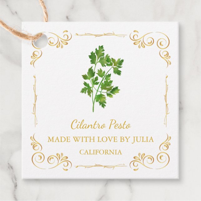 Etiqueta Pendurada Quadrada de Pesto de Coentro Ca (Frente)