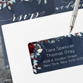 Etiqueta Peônia em Cascata Burgundy Azul Marinho Envio