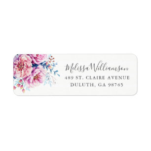 Etiqueta Peonies Rosa Watercolor Floral Return Address