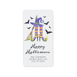 Etiqueta Pernas e Chapéu de Bruxa de Halloween Assustador e