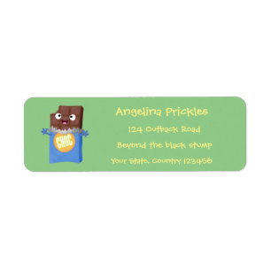 Etiqueta personagem de desenho animado de bar doce de choco