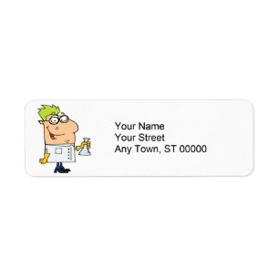 Etiqueta personagem de desenho animado de nerd de ciência