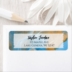 Etiqueta Personalizada de Arte Fluida Marrom Azul