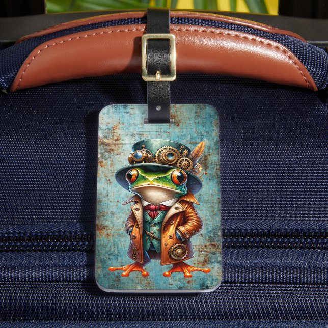 Etiqueta Personalizada de Bagagem de Sapo Steampun (Frente Insitu 2)