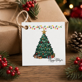 Etiqueta Personalizada de Feliz Natal com Árvore d