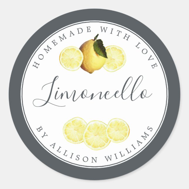 Etiqueta Personalizada de Limoncello Caseiro Preto (Frente)