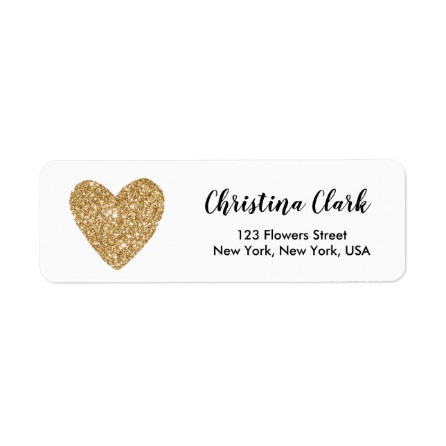 Etiqueta Personalizado Dourado Glitter Heart Cute Personali (Frente)