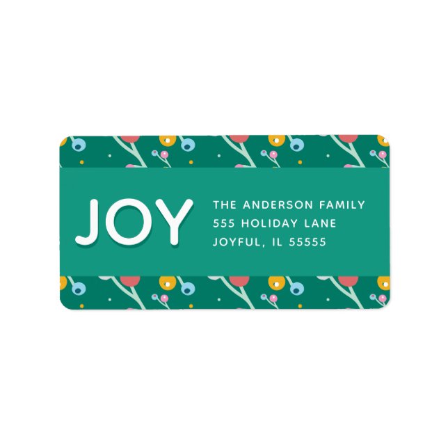 Etiqueta Personalizar Joy Holiday Berries Verde Endereço Mo (Frente)