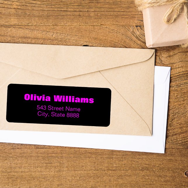 Etiqueta Personalizar magenta neon simples em preto elegant (Criador carregado)