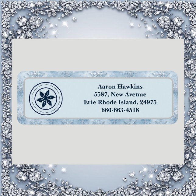 Etiqueta Personalized Logo Ice Blue Frost Snowflake Border (Personalized Logo Ice Blue Frost Snowflake Border Label)