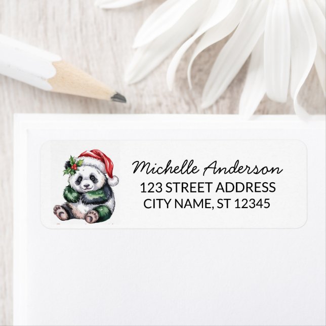 Etiqueta Personalized Merry Christmas Cute Panda Bear       (Insitu)