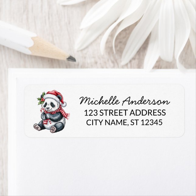 Etiqueta Personalized Merry Christmas Cute Panda Bear       (Insitu)