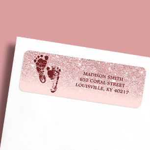 Etiqueta Pés de Bebê Ombre Rosa Bege com Brilho em Dourado