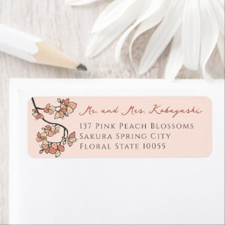 Etiqueta Pêssego Cor-de-rosa Flores Casamento Asiático