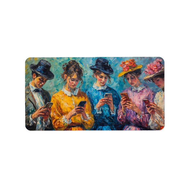 Etiqueta pessoas do século 19 usando smartphones (Frente)