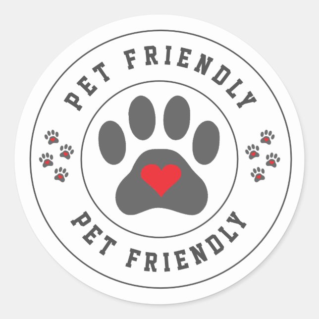 Etiqueta Pet Friendly com pata coração (Frente)