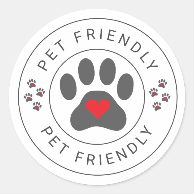 Etiqueta Pet Friendly com pata coração (Frente)