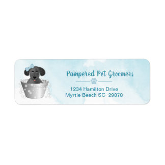 Etiqueta Pet Groomer Puppy no endereço de devolução do Cubo