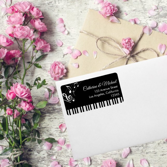 Etiqueta Piano Chaves Musicais Casamento Preto e Branco (Criador carregado)