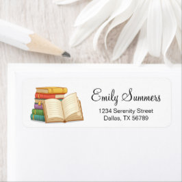 Etiqueta Pilha de Livros e Livro Aberto