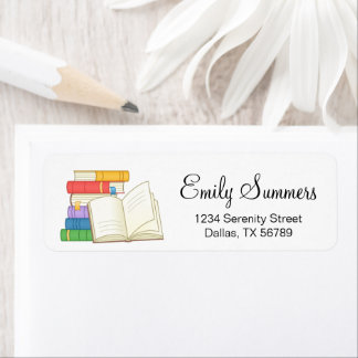 Etiqueta Pilha de Livros e Livro Aberto