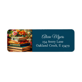 Etiqueta Pilha de Livros Vintage e Flores Bonito