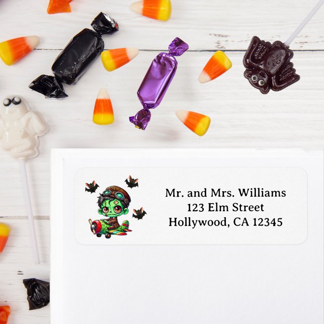 Etiqueta Piloto Zombie Dia de as Bruxas engraçado de avião  (Criador carregado)